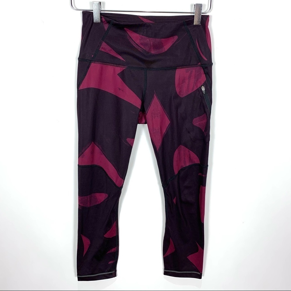 Lululemon abstract cropped leggings red maroon